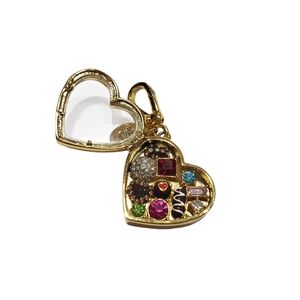 Gold Heart Locket with Colorful Gemstones